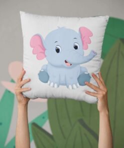 coussin imprimé - Elephone design - Blanc