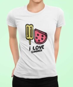 Tshirt Femme - I Love Summer - S, Blanc