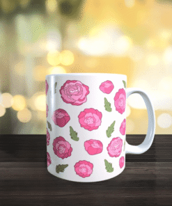 Mug blanc imprimé fleur pivoines