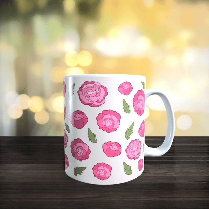 Mug blanc imprimé fleur pivoines