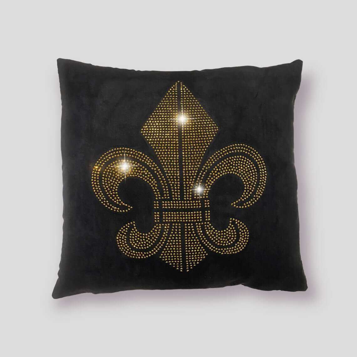 Coussin Noir Fleur-de-lis avec Strass en Cristal Coussin Noir Fleur-de-lis avec Strass en Cristal
