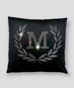 Coussin Monogramme Noir avec Strass en Cristal Personnalisé