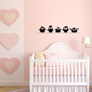 Autocollant Mural cinq oiseaux pour chambre d'enfants