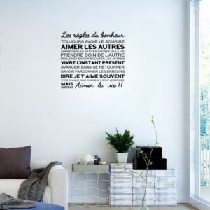 Autocollant Sticker mural citation Les règles du bonheur