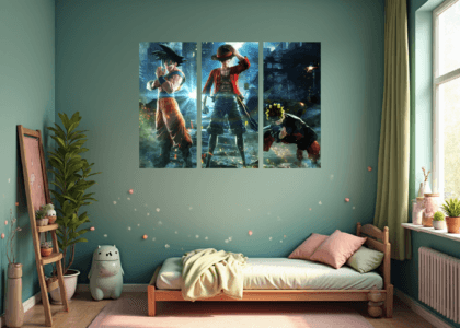 Tableau mural 3 pièces Naruto , Son Goku, Loffy